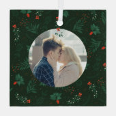 クリスマスのミスタントウかわいいカスタムカップルキス写真 ガラスオーナメント (裏面)