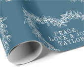 クリスマスのミスタントースケッチハートダークブルー白 ラッピングペーパー (ロールコーナー)