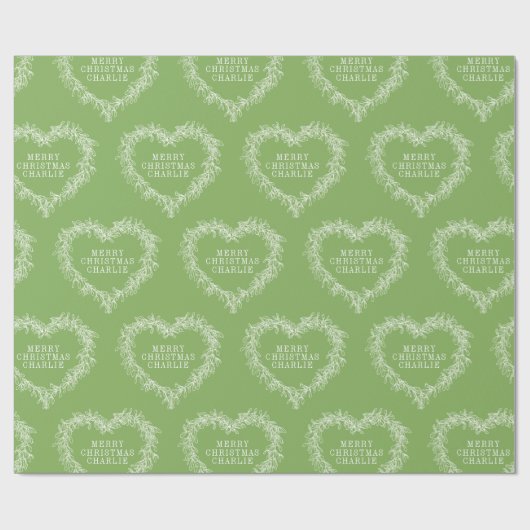 クリスマスのミスタントースケッチハート緑の白 ラッピングペーパー (フラット)