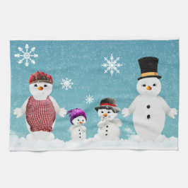 クリスマスのミスター&ミセス雪だるまとその家族 キッチンタオル