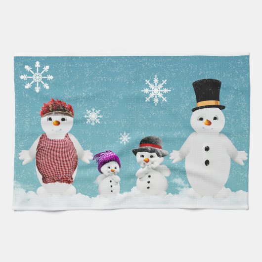クリスマスのミスター&ミセス雪だるまとその家族 キッチンタオル (横)