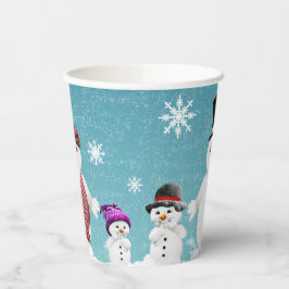 クリスマスのミスター&ミセス雪だるまとその家族 紙コップ