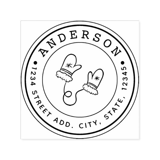 クリスマスのミッテンス家族の名前の円形住所 セルフインキングスタンプ (デザイン)