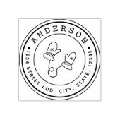 クリスマスのミッテンス家族の名前の円形住所 ラバースタンプ (インプリント)