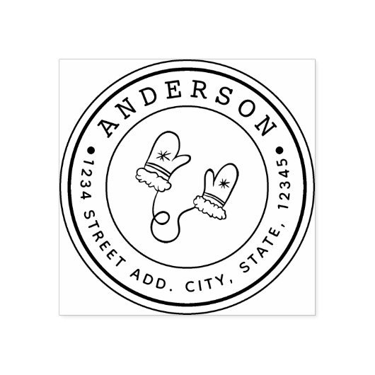 クリスマスのミッテンス家族の名前の円形住所 ラバースタンプ (インプリント)