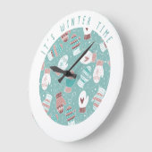 クリスマスのミトン模様の冬のミント ラージ壁時計 (傾斜)