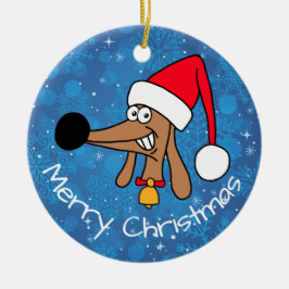 クリスマスのミニチュアダックスフンド セラミックオーナメント