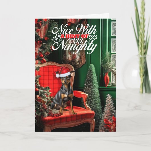 クリスマスのミニチュアピンシャーいけなドッグまたはニース シーズンカード (正面)