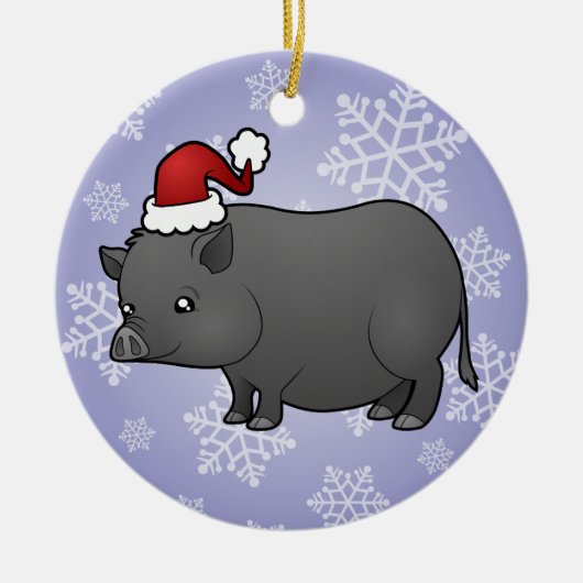 クリスマスのミニブタ セラミックオーナメント (正面)
