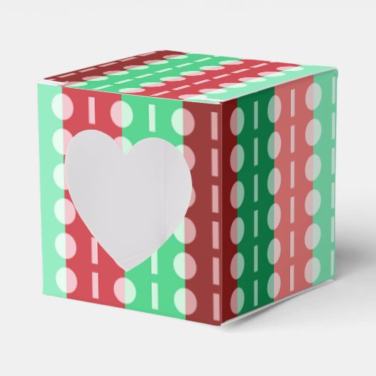 クリスマスのミニマリスト縞模様の赤い緑のハート フェイバーボックス (正面サイド)