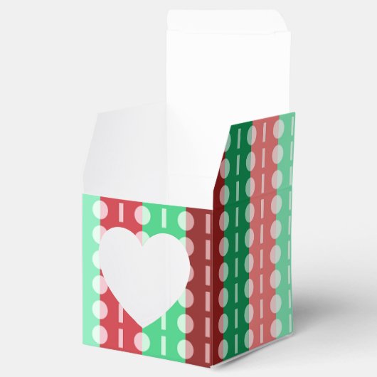 クリスマスのミニマリスト縞模様の赤い緑のハート フェイバーボックス (オープン)