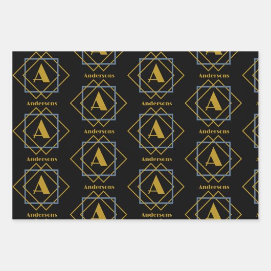 クリスマスのミニマルなモノグラムのフレームカスタム ラッピングペーパーシート (正面)