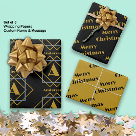 クリスマスのミニマルなモノグラムのフレームカスタム ラッピングペーパーシート