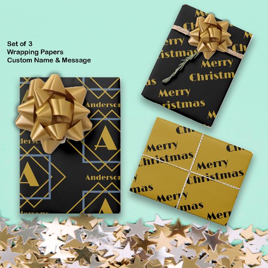 クリスマスのミニマルなモノグラムのフレームカスタム ラッピングペーパーシート