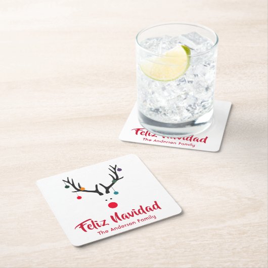 クリスマスのミニマル抽象芸術トナカイ スクエアペーパーコースター (インサイチュ)