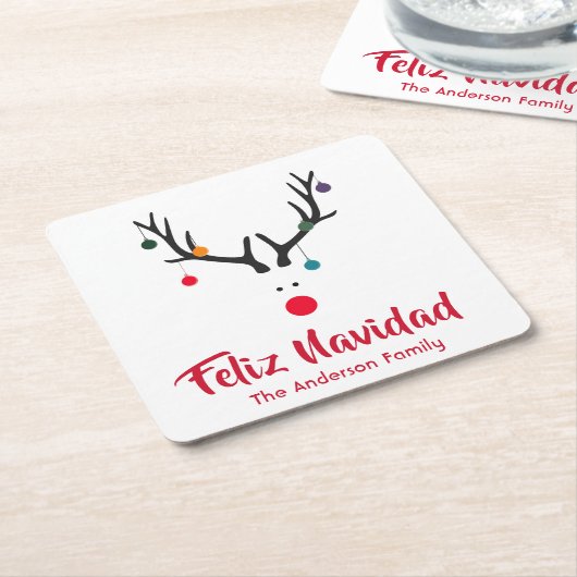 クリスマスのミニマル抽象芸術トナカイ スクエアペーパーコースター (アングル)