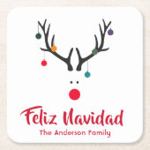 クリスマスのミニマル抽象芸術トナカイ スクエアペーパーコースター (正面)