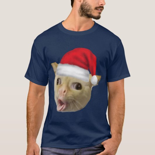クリスマスのミーム友達で咳をする猫 Tシャツ (正面)