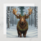 クリスマスのムースのいる冬の森の風景 シーズンカード (正面/裏面)