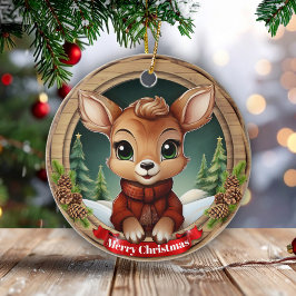 クリスマスのメスジカ festive holiday 木製の風情あるモミの木 🦌🎄 セラミックオーナメント