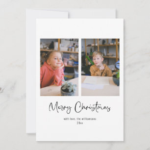 クリスマスのメッセージをカスタマイズできるスクリプトフォントの3枚写真入りクリスマスカード シーズンカード