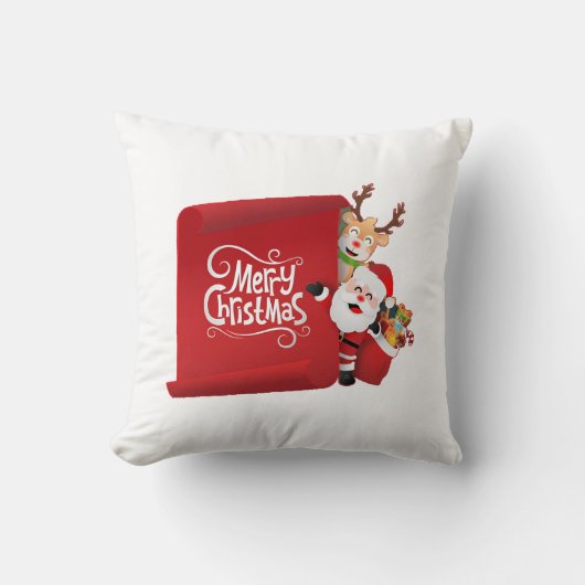 「クリスマスのメリークリスマス紙の後ろでノエルののぞき クッション (正面)
