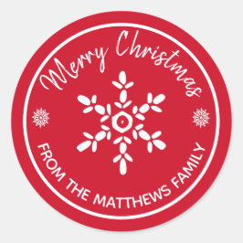 クリスマスのメリーソース：名前をカスタムするスノーフレーク ラウンドシール