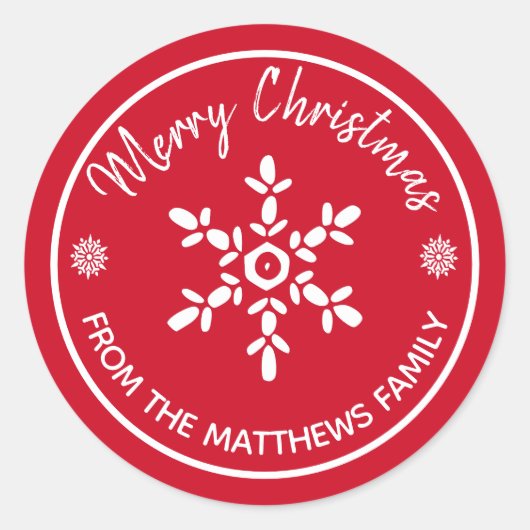 クリスマスのメリーソース：名前をカスタムするスノーフレーク ラウンドシール (正面)