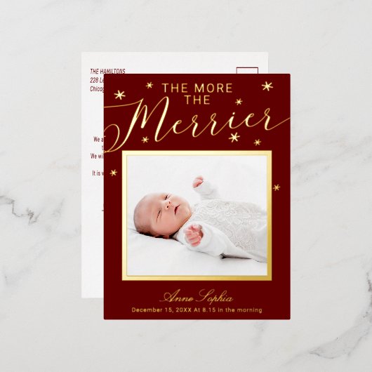 クリスマスのメリー誕生発表 箔シーズンポストカード (正面/裏面)
