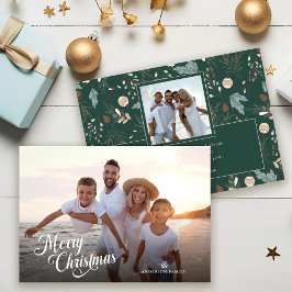 クリスマスのモダンな手書き風フォントとグリーンが印象的なフル写真メッセージカード シーズンカード