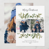 クリスマスのモダングリーンに3枚の写真 シーズンカード (正面/裏面)