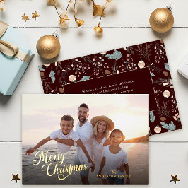 クリスマスのモダンスクリプトのフルフォトグリーンリースメッセージゴールド 箔シーズンカード