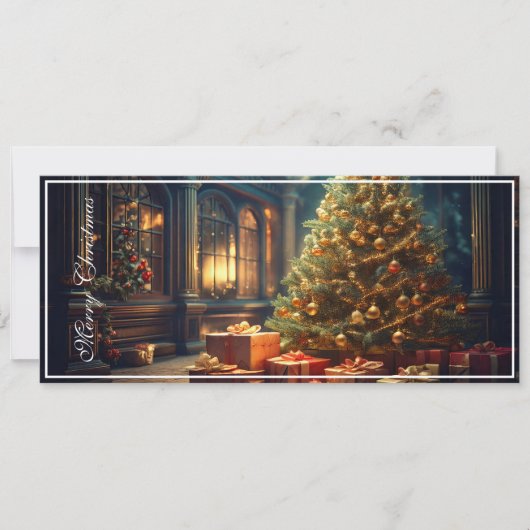 クリスマスのモチーフとクリスマスツリーの下のプレゼント (正面)