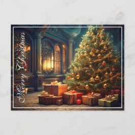 クリスマスのモチーフとクリスマスツリーの下のプレゼント シーズンポストカード