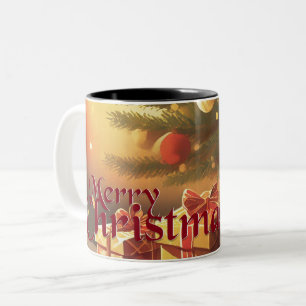 クリスマスのモチーフ、クリスマスツリーの下にプレゼント ツートーンマグカップ