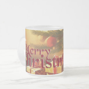クリスマスのモチーフ、クリスマスツリーの下にプレゼント フロストグラスマグカップ