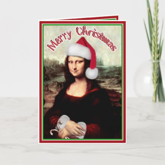 クリスマスのモナ・リサ サンタ帽 シーズンカード (正面)