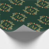 クリスマスのモノグラムのヴィンテージのヒイラギのリース ラッピングペーパー (角)