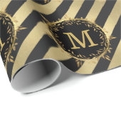 クリスマスのモノグラムの休日のリースのフェイクな金ゴールドホイル ラッピングペーパー (ロールコーナー)