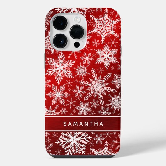 クリスマスのモノグラム入り 赤と白の雪の結晶 iPhoneケース (裏面)