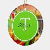 クリスマスのモノグラム セラミックオーナメント (左)