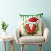 クリスマスのモノグラム V ホリデー 名前 クッション (椅子)