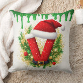 クリスマスのモノグラム V ホリデー 名前 クッション (ブランケット)