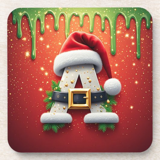 クリスマスのモノグラムAの冬ギフト コースター (正面)