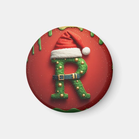 クリスマスのモノグラムRとサンタ帽子 - ホリデーギフト マグネット (正面)