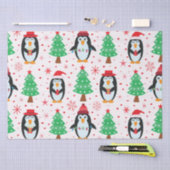 クリスマスのモミの木柄のペンギン 薄葉紙 (クラフト)