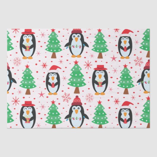 クリスマスのモミの木柄のペンギン 薄葉紙 (正面)
