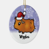 クリスマスのモルモット(だらしない) (ペットネームを加えて下さい) セラミックオーナメント (右)