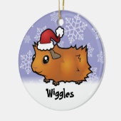 クリスマスのモルモット(だらしない) (ペットネームを加えて下さい) セラミックオーナメント (左)