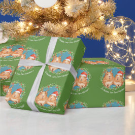 クリスマスのモルモット サンタとトナカイのリース ラッピングペーパー